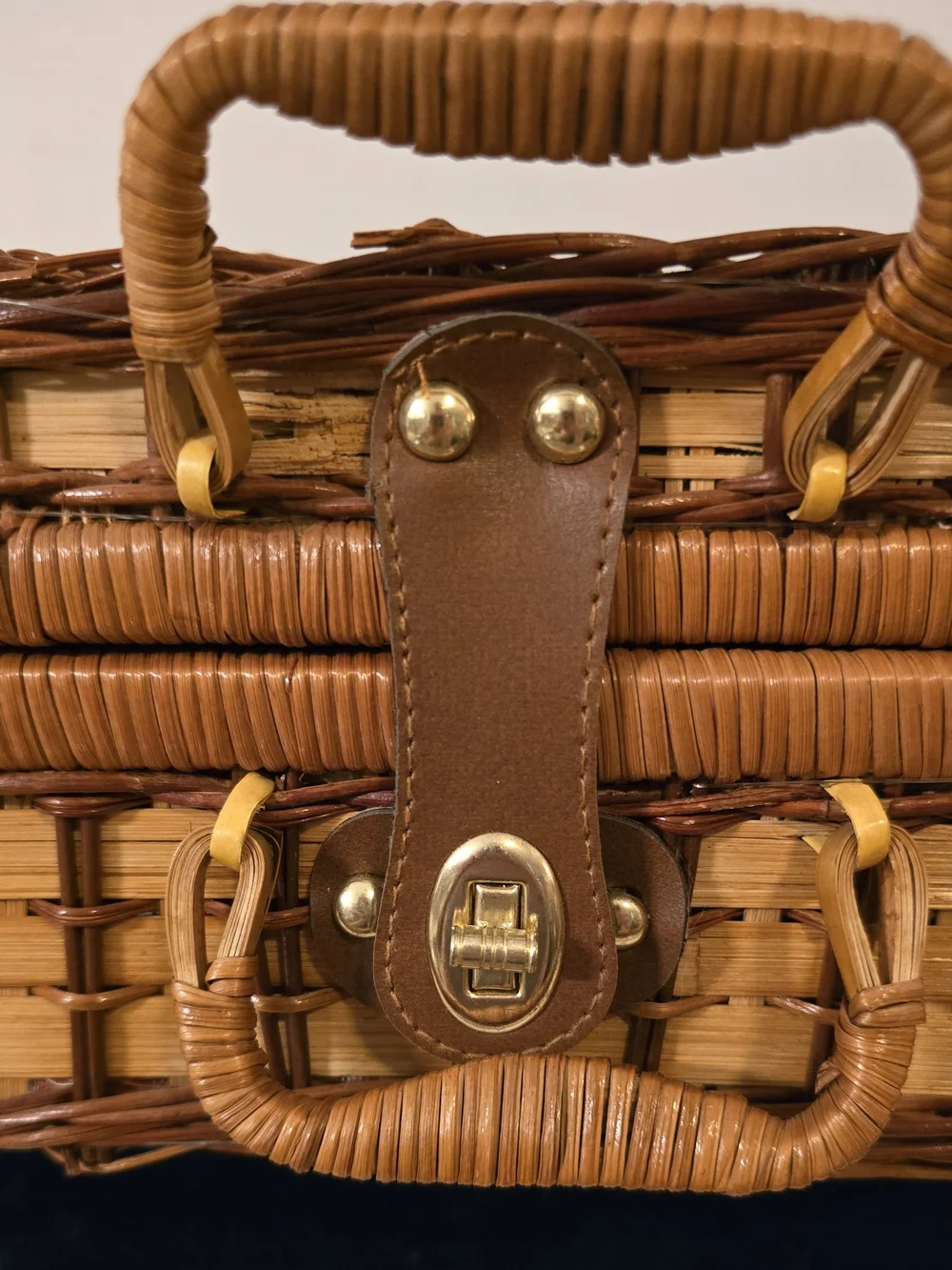Vintage Elizabeth Arden Wicker Picnic Basket Set - Red Gingham
